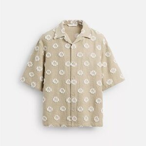 Zara TEXTURED JACQUARD SHIRT in Beige